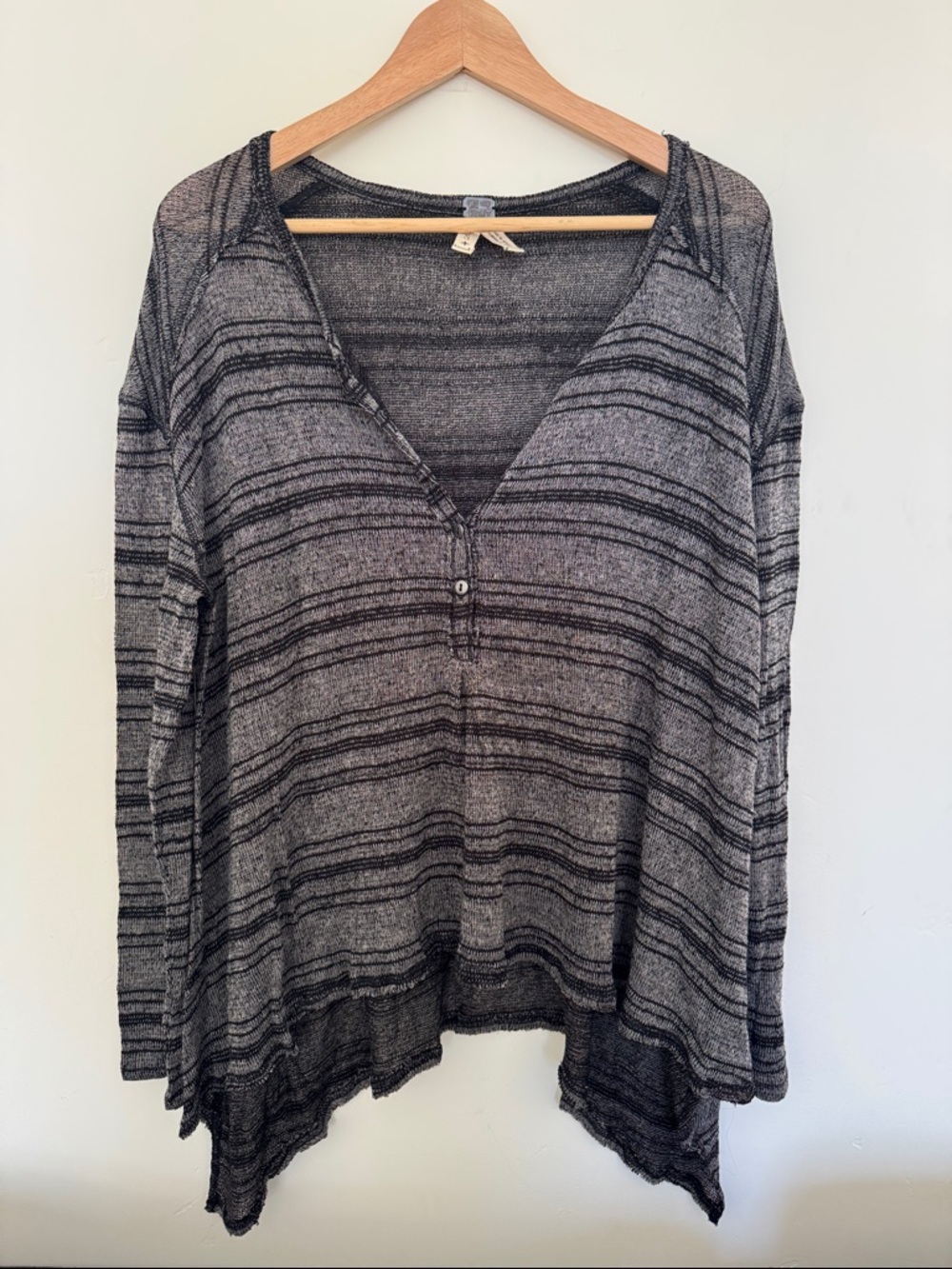 We The Free Black & Gray Striped V-Neck Pullover